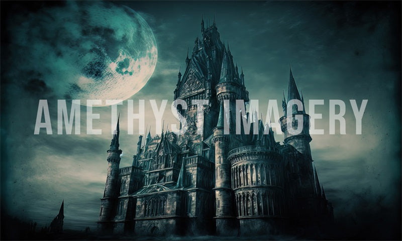 Kate Dystopisches Schloss Nacht Hintergrund von Angela Miller - Kate Backdrop.de