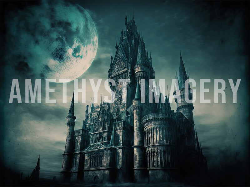 Kate Dystopisches Schloss Nacht Hintergrund von Angela Miller - Kate Backdrop.de