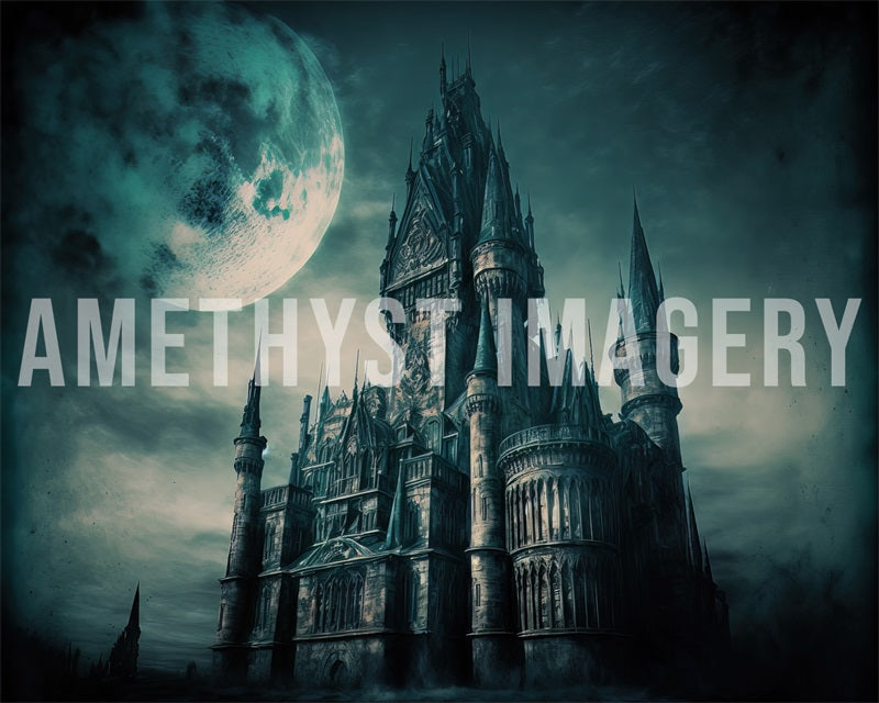 Kate Dystopisches Schloss Nacht Hintergrund von Angela Miller - Kate Backdrop.de