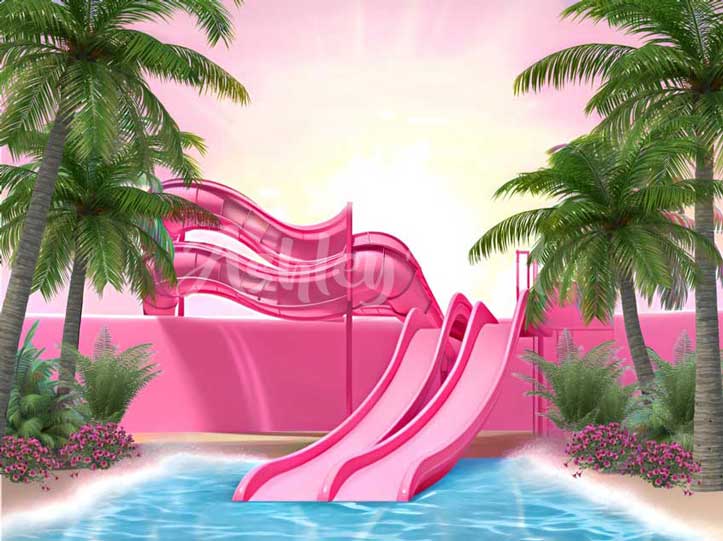 Kate Wasserrutsche Pool Spaß Fantasie Puppe Hintergrund von Ashley Paul - Kate Backdrop.de