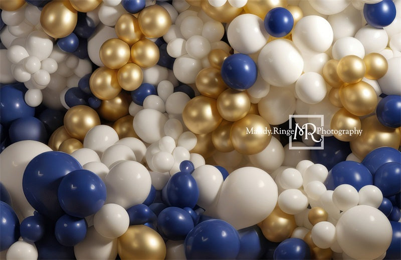 Kate Blau Gold Weiß Ballon Wand Geburtstag Hintergrund von Mandy Ringe Fotograf - Kate Backdrop.de