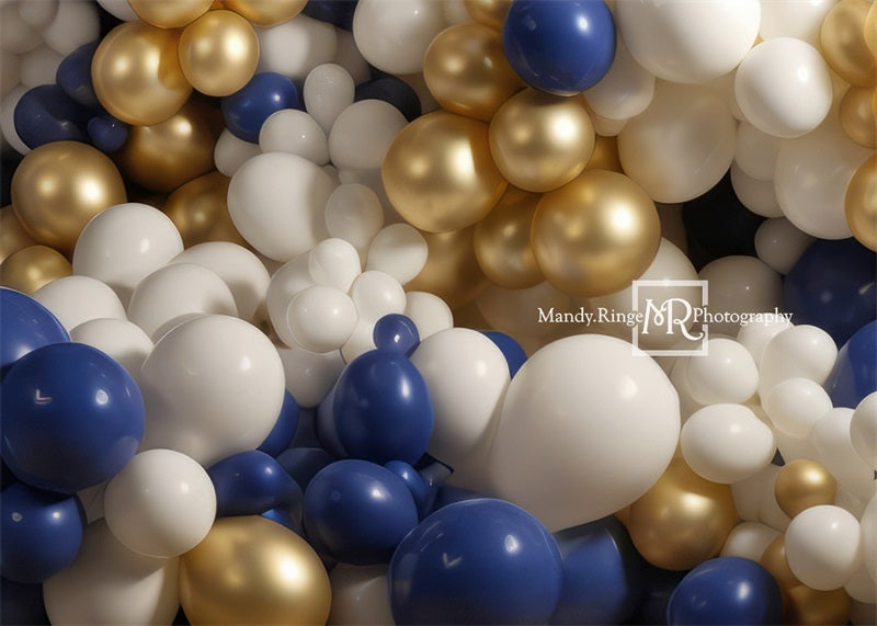 Kate Blau Gold Weiß Ballon Wand Geburtstag Hintergrund von Mandy Ringe Fotograf