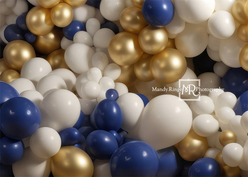 Kate Blau Gold Weiß Ballon Wand Geburtstag Hintergrund von Mandy Ringe Fotograf - Kate Backdrop.de