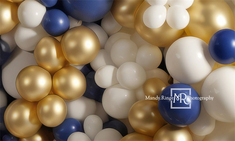 Kate Blau Gold Weiß Ballon Wand Geburtstag Hintergrund von Mandy Ringe Fotograf - Kate Backdrop.de