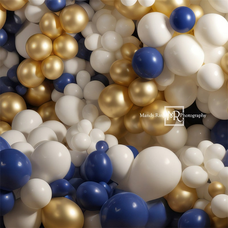 Kate Blau Gold Weiß Ballon Wand Geburtstag Hintergrund von Mandy Ringe Fotograf - Kate Backdrop.de