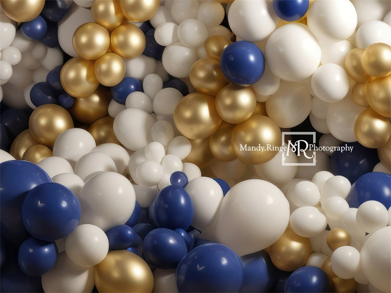 Kate Blau Gold Weiß Ballon Wand Geburtstag Hintergrund von Mandy Ringe Fotograf - Kate Backdrop.de