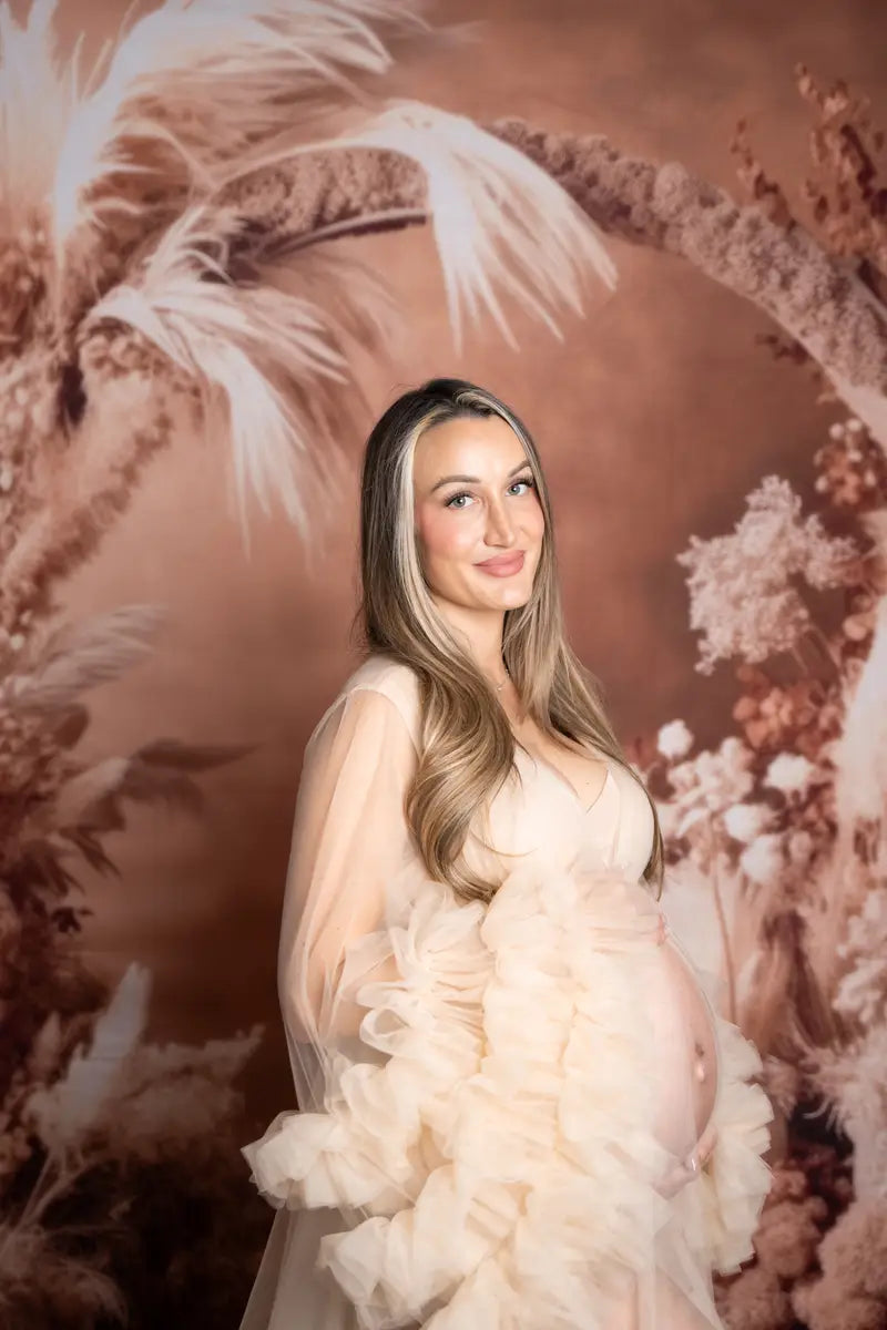 Kate Mesh V-Ausschnitt Schleppe-Mittellangarm Fotoshooting-Kleid für Schwangerschaft - Kate Backdrop.de