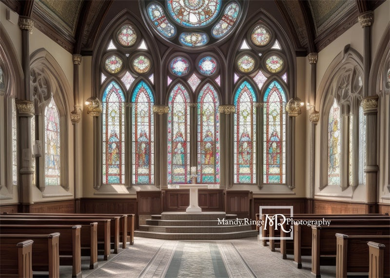 Kate Kircheninnenraum mit Buntglasfenster Hochzeit Hintergrund von Mandy Ringe Fotograf