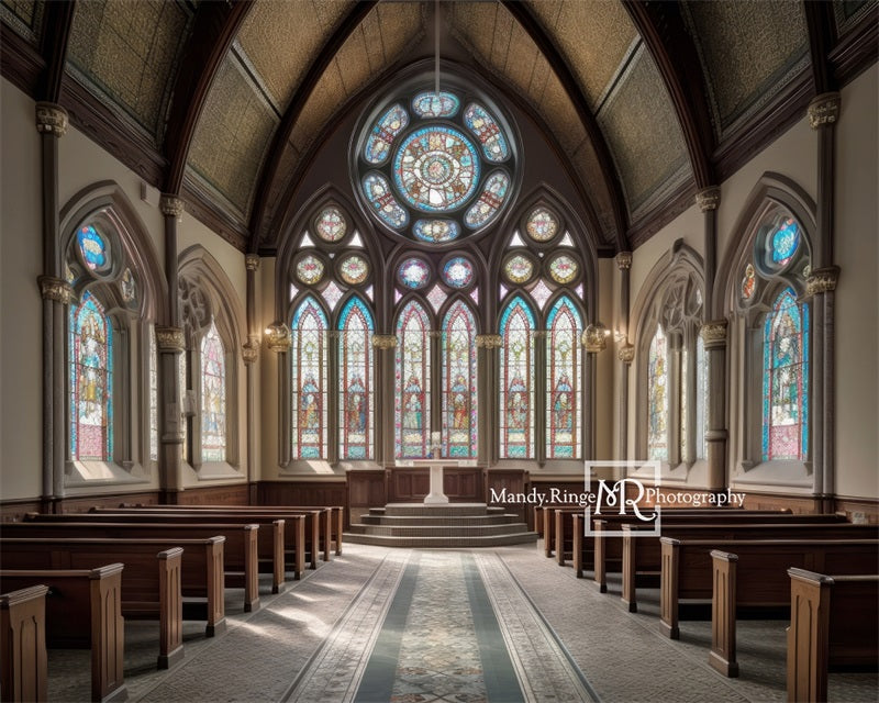 Kate Kircheninnenraum mit Buntglasfenster Hochzeit Hintergrund von Mandy Ringe Fotograf