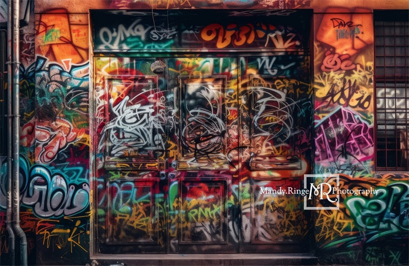 Kate Bunte Graffiti Wand mit Tür Hintergrund von Mandy Ringe Fotograf - Kate Backdrop.de