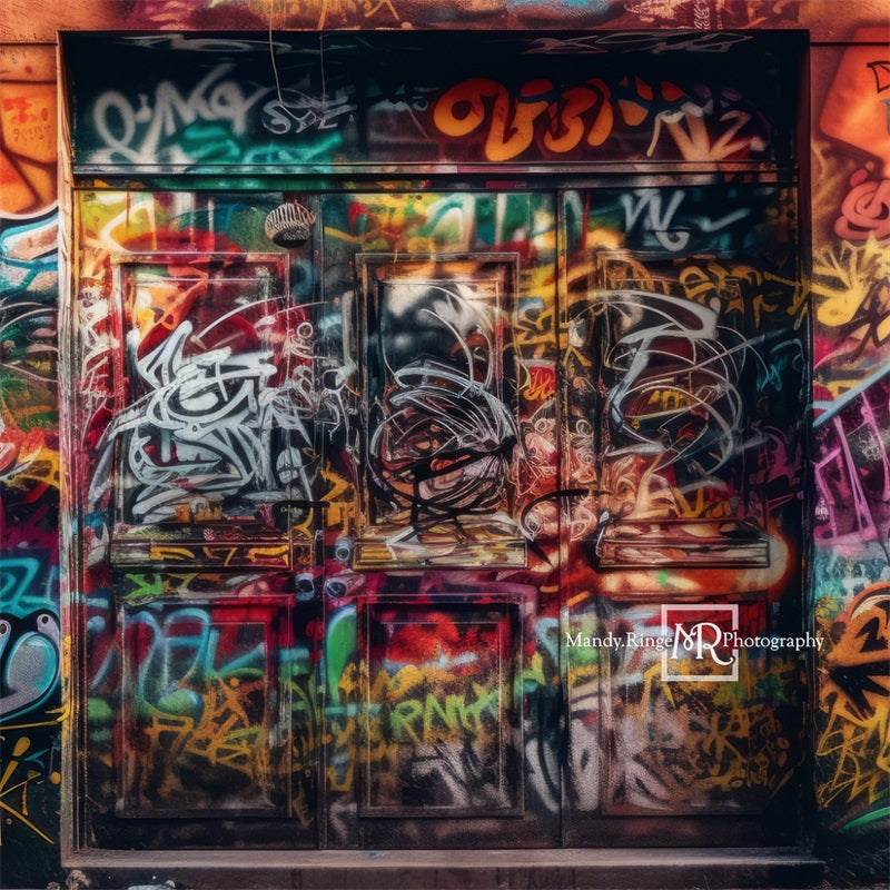Kate Bunte Graffiti Wand mit Tür Hintergrund von Mandy Ringe Fotograf - Kate Backdrop.de