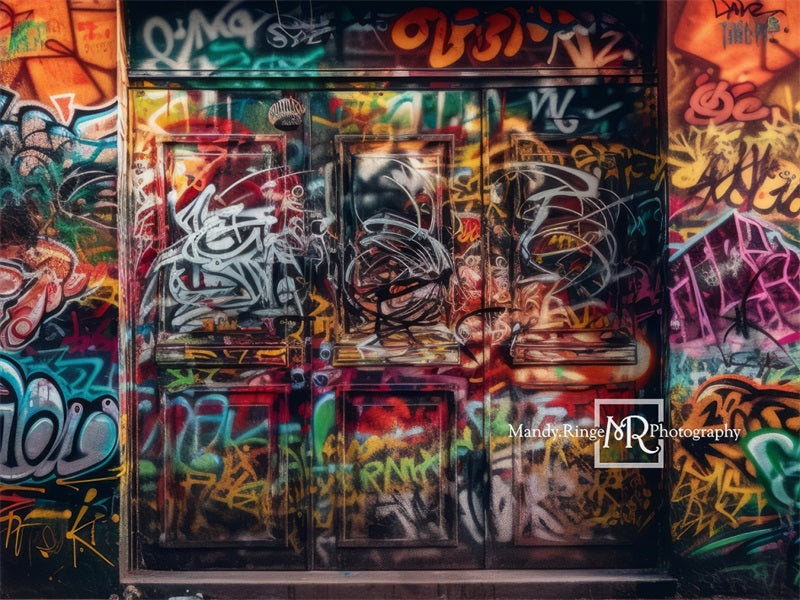 Kate Bunte Graffiti Wand mit Tür Hintergrund von Mandy Ringe Fotograf - Kate Backdrop.de