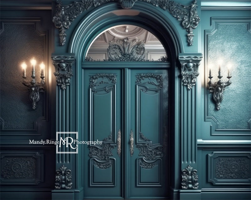 Kate Dunkel Teal verzierte viktorianische Wand und Tür Retro Hintergrund von Mandy Ringe Fotograf