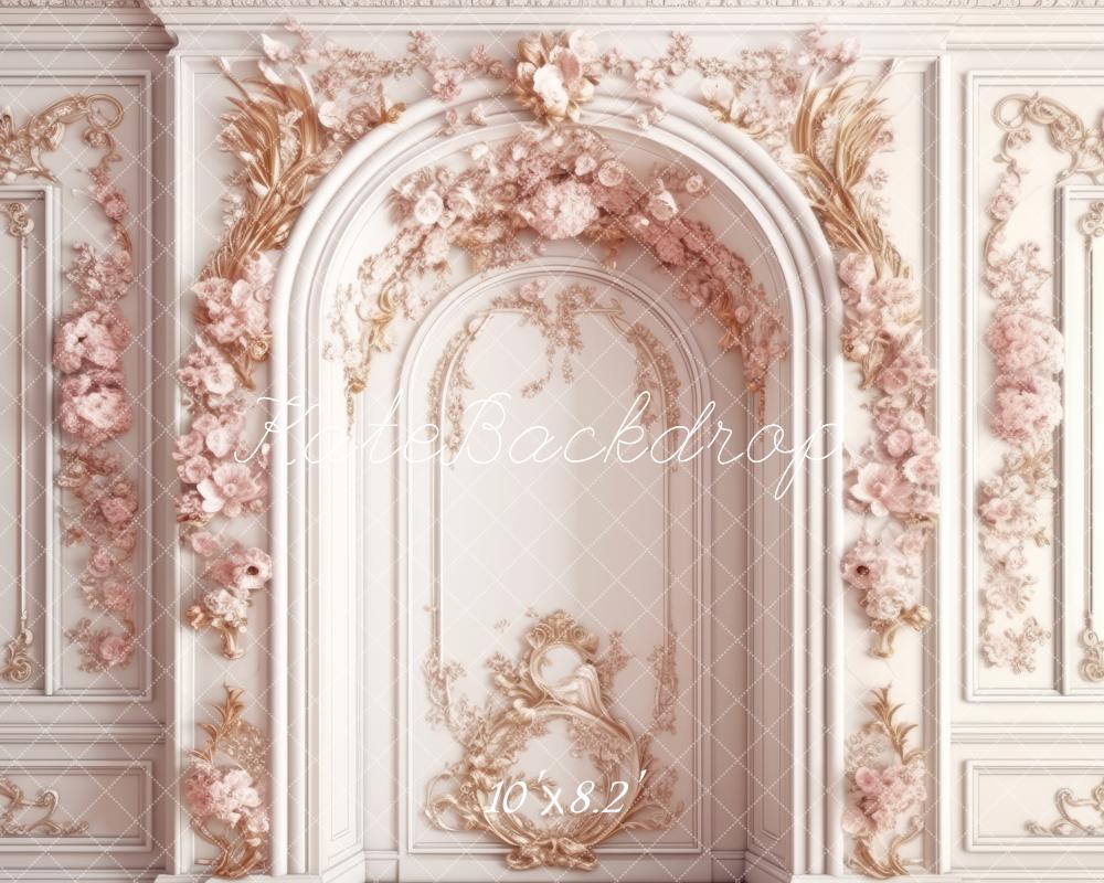 Kate Verschnörkelte rosa und weiße Prinzessinnenwand Hintergrund von Mandy Ringe Fotografie - Kate Backdrop.de