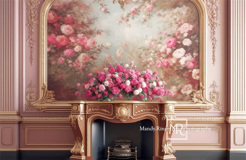 Kate Rosa und Gold Floral viktorianischen Kamin Hintergrund von Mandy Ringe Fotograf - Kate Backdrop.de