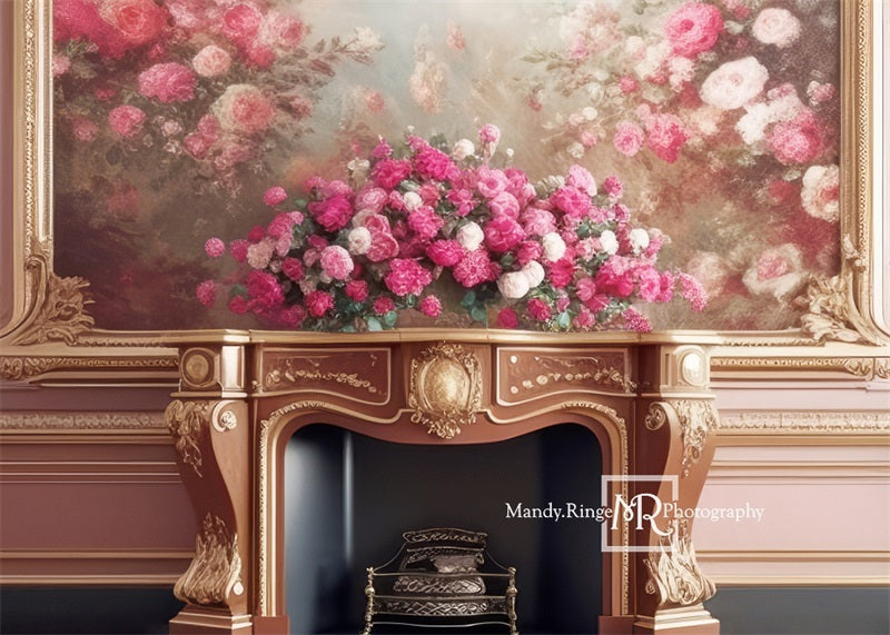 Kate Rosa und Gold Floral viktorianischen Kamin Hintergrund von Mandy Ringe Fotograf - Kate Backdrop.de