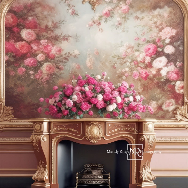 Kate Rosa und Gold Floral viktorianischen Kamin Hintergrund von Mandy Ringe Fotograf - Kate Backdrop.de