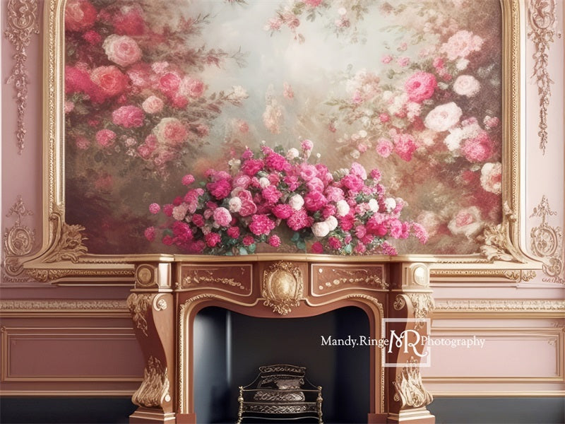 Kate Rosa und Gold Floral viktorianischen Kamin Hintergrund von Mandy Ringe Fotograf - Kate Backdrop.de