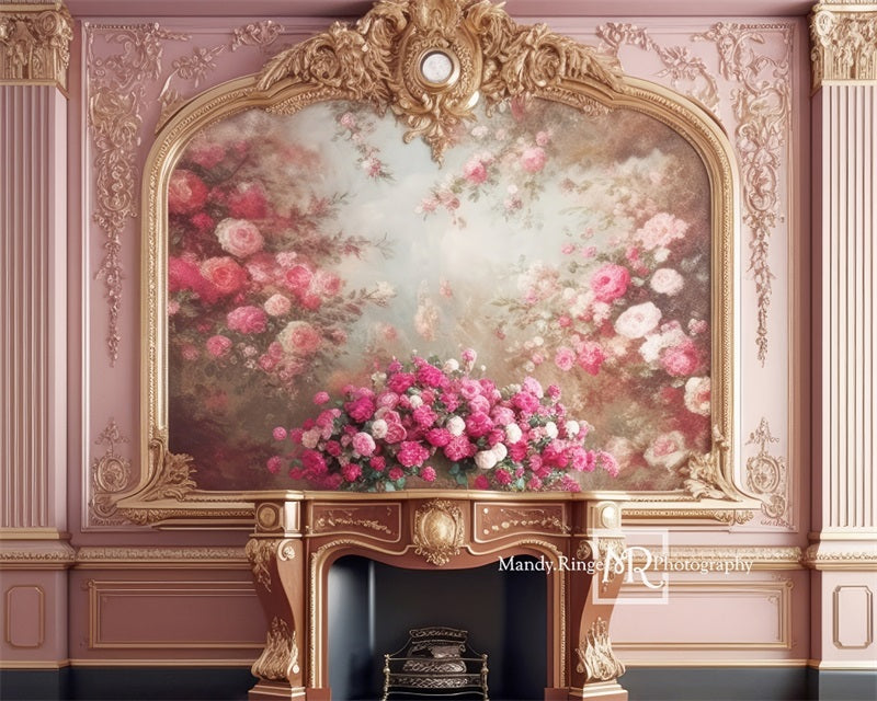 Kate Rosa und Gold Floral viktorianischen Kamin Hintergrund von Mandy Ringe Fotograf - Kate Backdrop.de