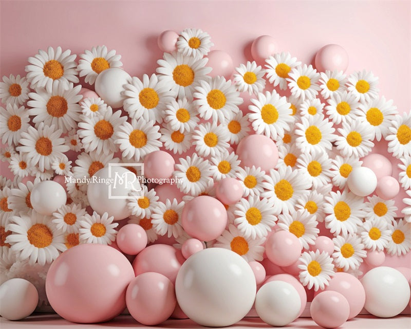 Kate Rosa und weiße Ballon-Wand mit Gänseblümchen-Hintergrund von Mandy Ringe Fotograf