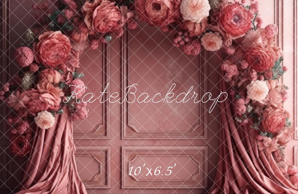 Kate Rosa Blumenbogenwand mit Stoffhintergrund von Mandy Ringe Fotograf - Kate Backdrop.de