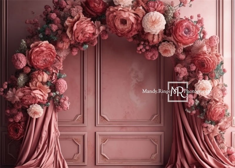 Kate Rosa Blumenbogenwand mit Stoffhintergrund von Mandy Ringe Fotograf - Kate Backdrop.de