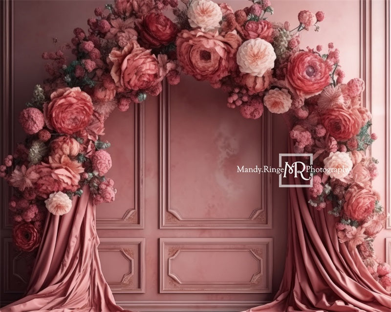Kate Rosa Blumenbogenwand mit Stoffhintergrund von Mandy Ringe Fotograf - Kate Backdrop.de