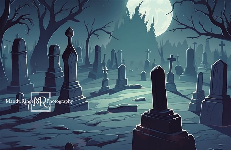 Kate Gespenstischer Cartoon-Friedhof Hintergrund von Mandy Ringe Fotograf - Kate Backdrop.de