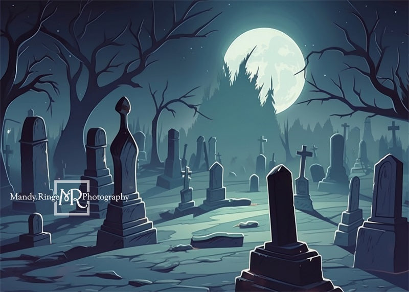 Kate Gespenstischer Cartoon-Friedhof Hintergrund von Mandy Ringe Fotograf - Kate Backdrop.de