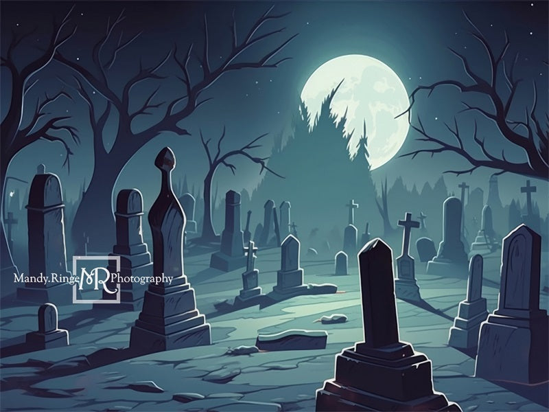 Kate Gespenstischer Cartoon-Friedhof Hintergrund von Mandy Ringe Fotograf - Kate Backdrop.de