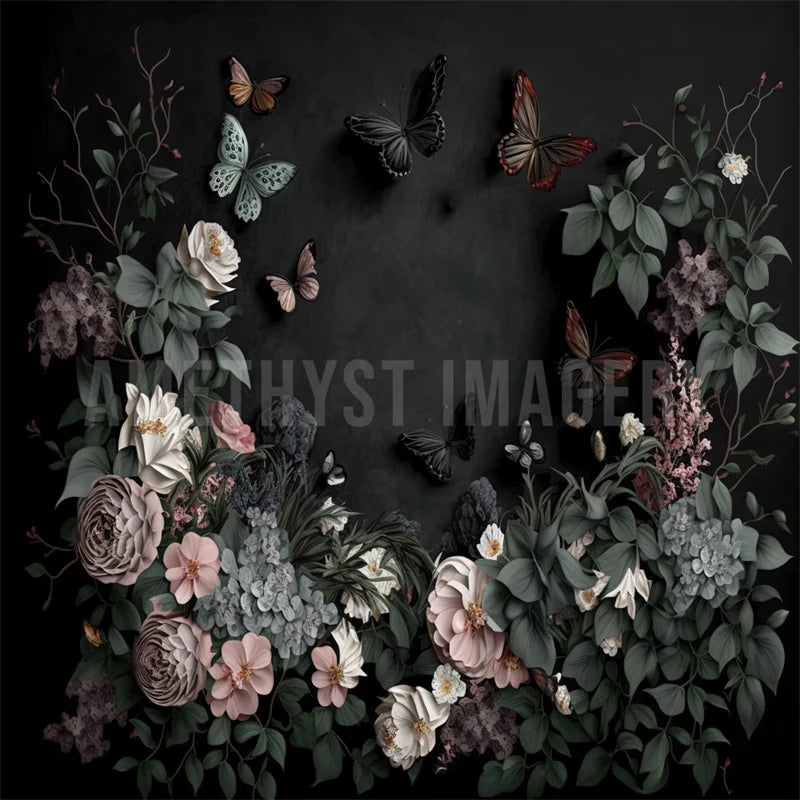 Kate Schmetterling Blumen Schwarz Wand Hintergrund von Angela Miller - Kate Backdrop.de