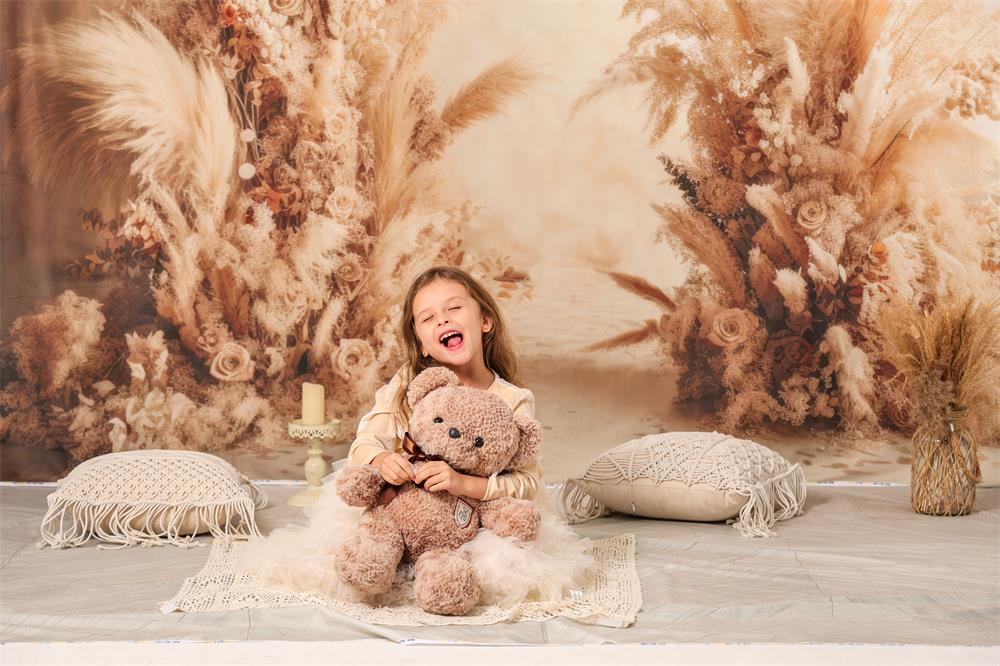 Kate Warm Neutral Boho Getrocknete Blumen Bogen Hintergrund von Mandy Ringe Fotograf - Kate Backdrop.de