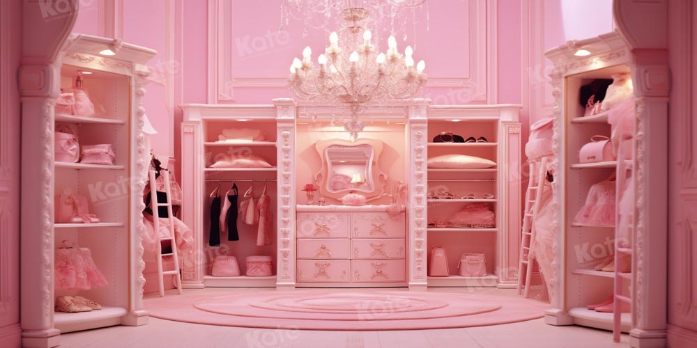 Kate Prinzessin Modepuppe Fantasy Rosa Zimmer Garderobe Fleece Hintergrund Entworfen von Chain Photography - Kate Backdrop.de