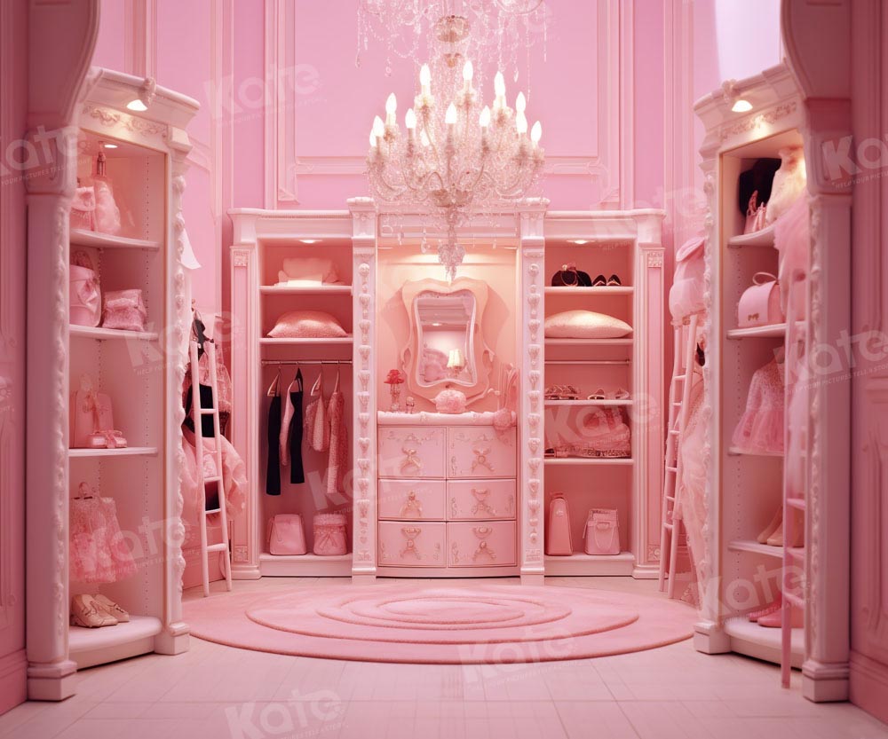 Kate Prinzessin Modepuppe Fantasy Rosa Zimmer Garderobe Fleece Hintergrund Entworfen von Chain Photography - Kate Backdrop.de