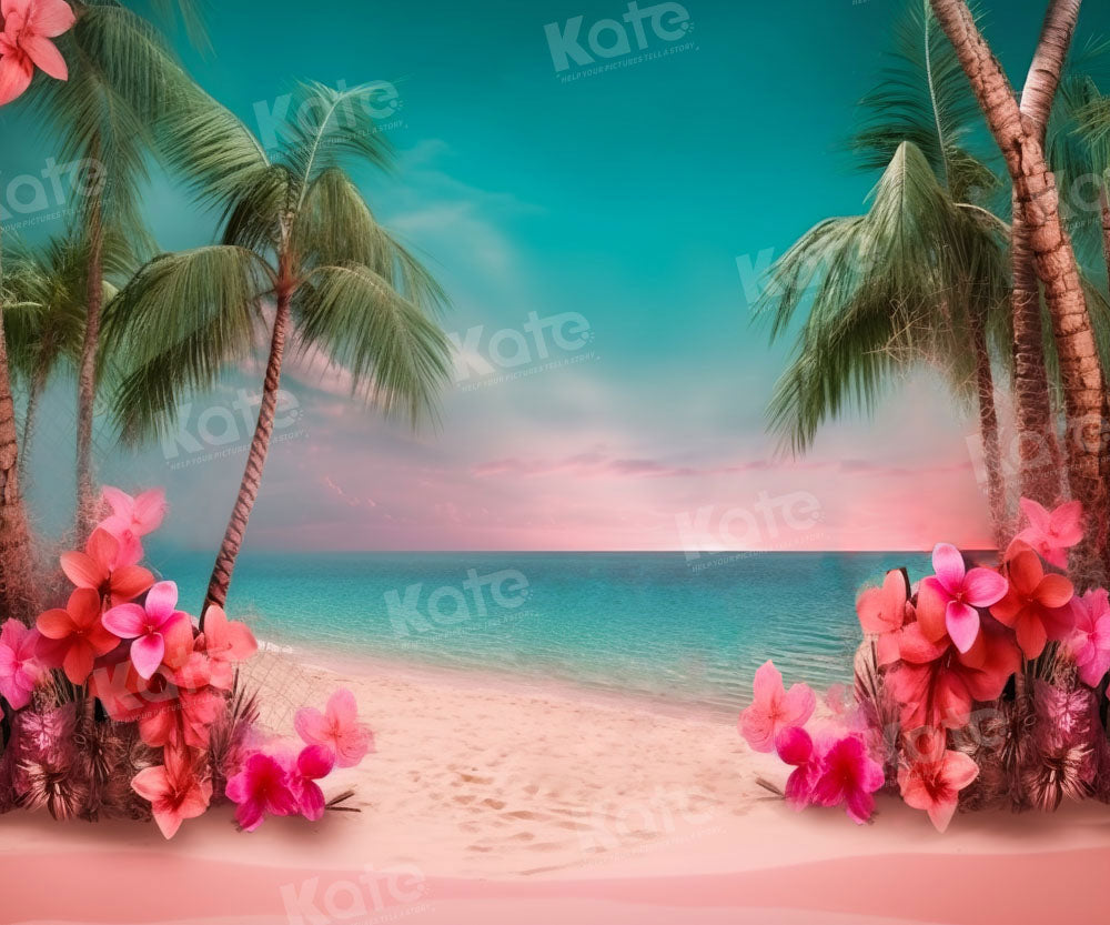 Kate Summer Sea Pink Sand Beach Hintergrund von Chain Photography