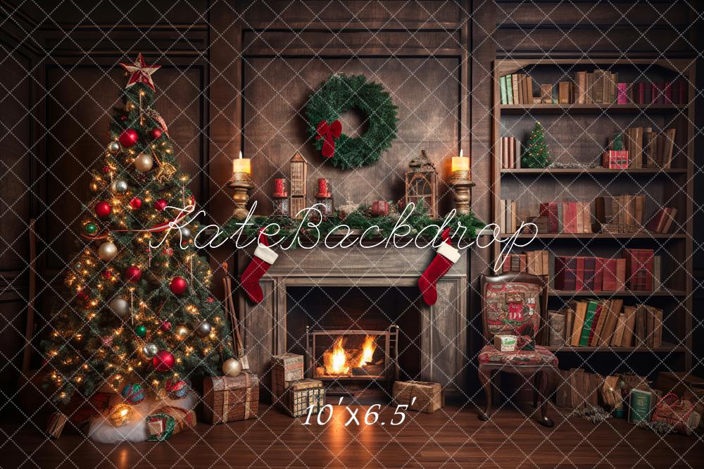 Kate Retro Weihnachten Kamin Santa Warm House Buch Hintergrund für Fotografie - Kate Backdrop.de