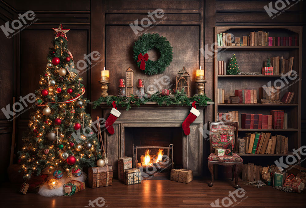 Kate Retro Weihnachtsbaum Kamin Santa Warmes Haus Buch Fleece Hintergrund