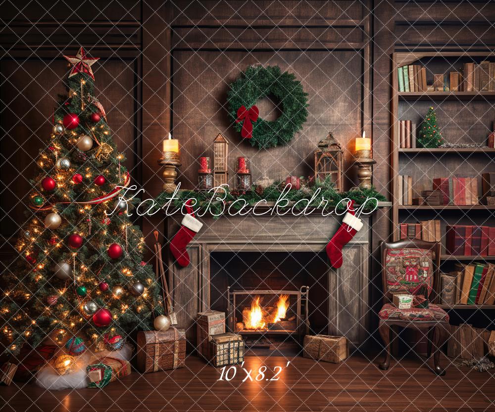 Kate Retro Weihnachten Kamin Santa Warm House Buch Hintergrund für Fotografie - Kate Backdrop.de