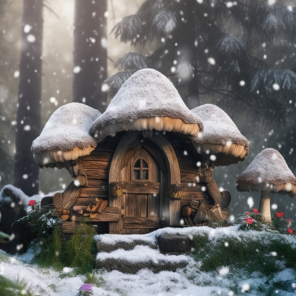 Kate Winter Snowing Mushroom House Hintergrund für Fotografie
