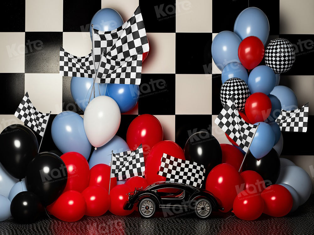 Kate Rennen Junge Geburtstag Ballon Kuchen Smash Fleece Hintergrund - Kate Backdrop.de