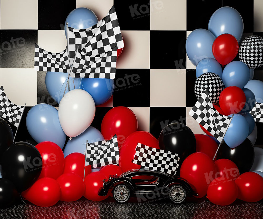 Kate Rennen Junge Geburtstag Ballon Kuchen Smash Fleece Hintergrund - Kate Backdrop.de