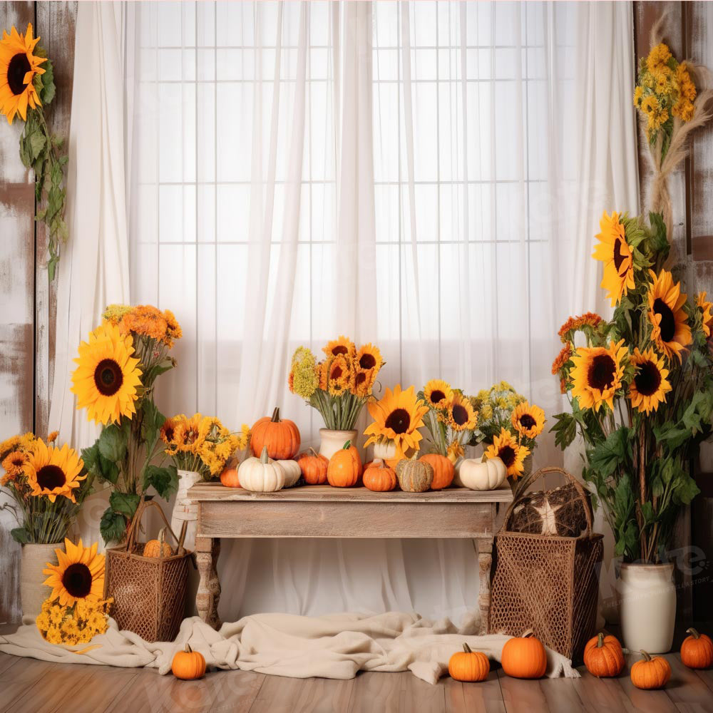 Kate Herbst frische Sonnenblume Vorhang Hintergrund von Chain Photography