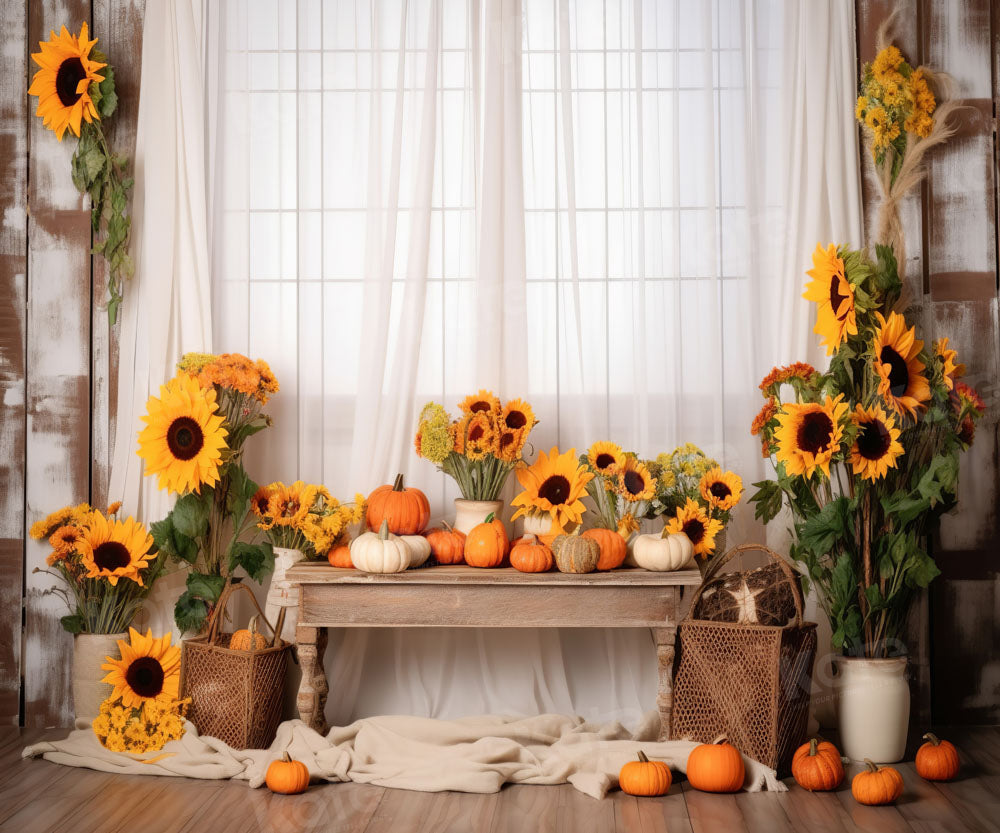 Kate Herbst frische Sonnenblume Vorhang Hintergrund von Chain Photography