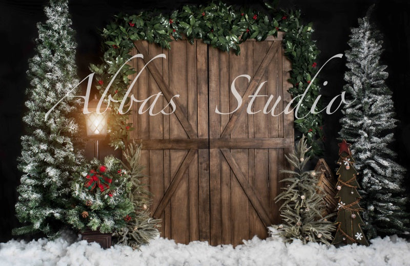 Kate Weihnachten draußen dunkel Scheune Tür Hintergrund von Abbas Studio - Kate Backdrop.de