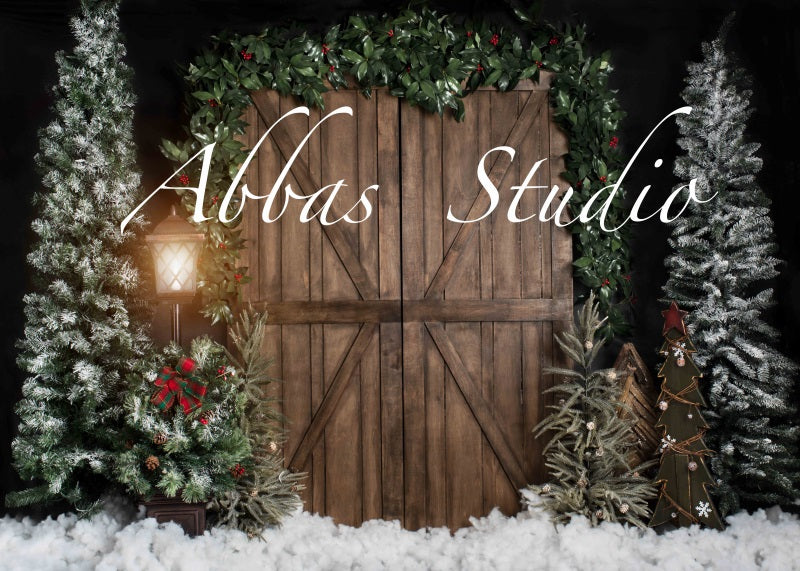 Kate Weihnachten draußen dunkel Scheune Tür Hintergrund von Abbas Studio - Kate Backdrop.de