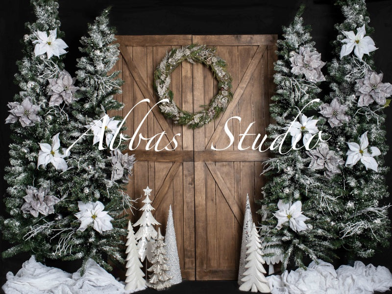 Kate Weiße Weihnachten braun Scheune Tür Hintergrund von Abbas Studio - Kate Backdrop.de