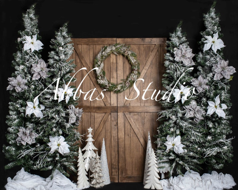 Kate Weiße Weihnachten braun Scheune Tür Hintergrund von Abbas Studio - Kate Backdrop.de