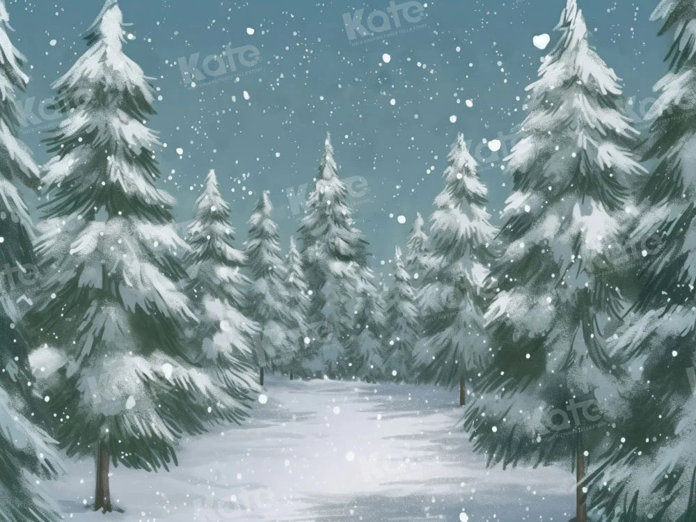 Kate Fine Art Winter Weihnachten im Freien Wald Bäume Hintergrund Winter von GQ - Kate Backdrop.de