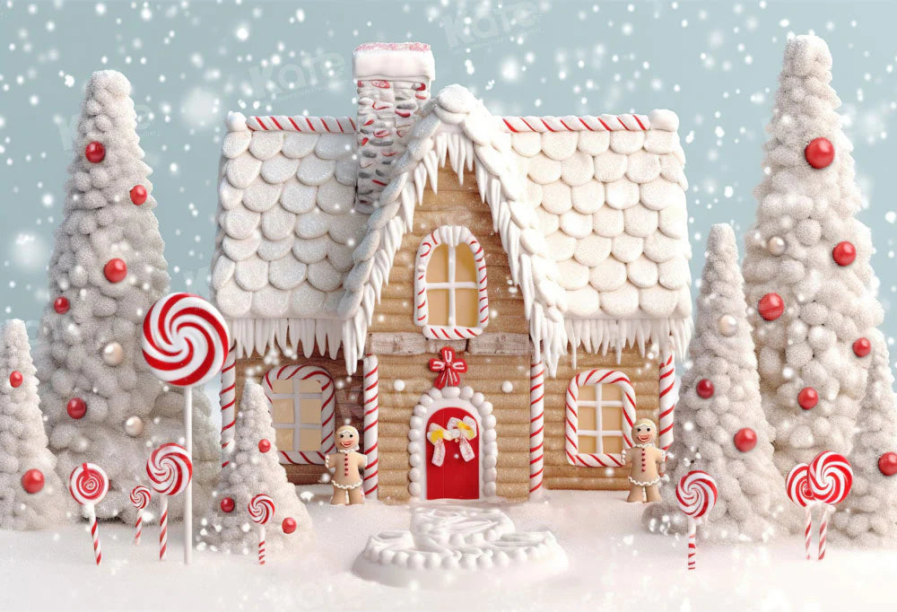 Kate Weihnachten Winter Schnee Süßigkeiten Haus Hof Hintergrund von Chain Photography