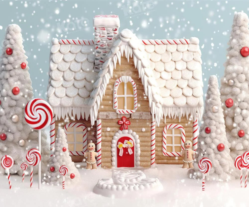 Kate Weihnachten Winter Schnee Süßigkeiten Haus Hof Hintergrund von Chain Photography
